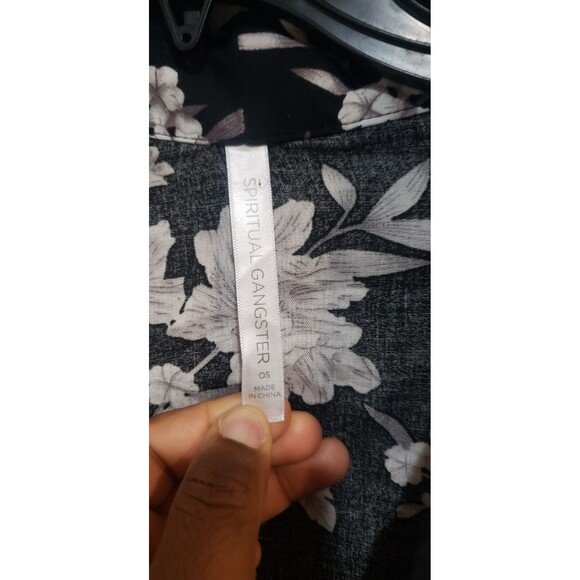 Spiritual Gangster Kimono Robe Black Floral MAYA Cardigan Tie Front w Pockets - Picture 4 of 5